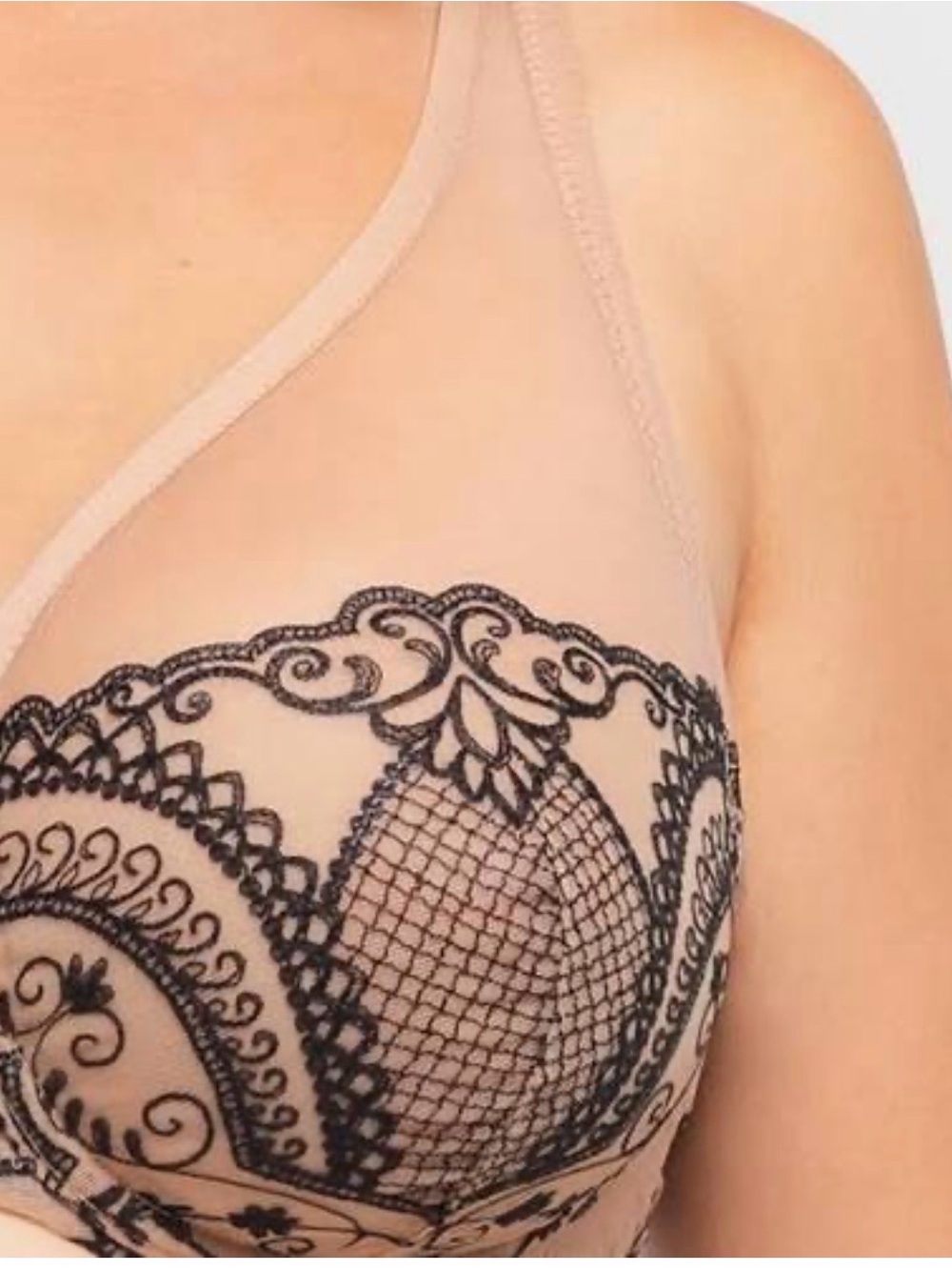 Exquisite Luisa Bracq PARIS Nude & Black Lace Plunge Push-Up Bra